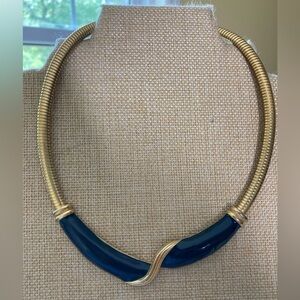 Navy Blue‎ Enameled Vintage Collar Omega Necklace